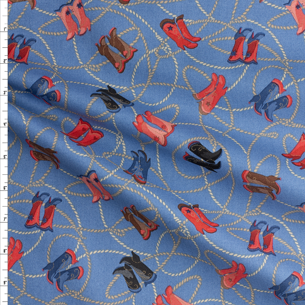 Quiltin Cowgirls Blue Cotton Novelty Print From Maywood Studios #29598 Fabric By The Yard