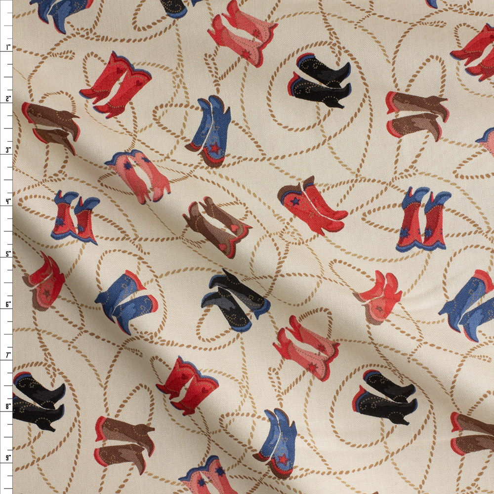 Quiltin Cowgirls Tan Cotton Novelty Print From Maywood Studios #29599 Fabric By The Yard