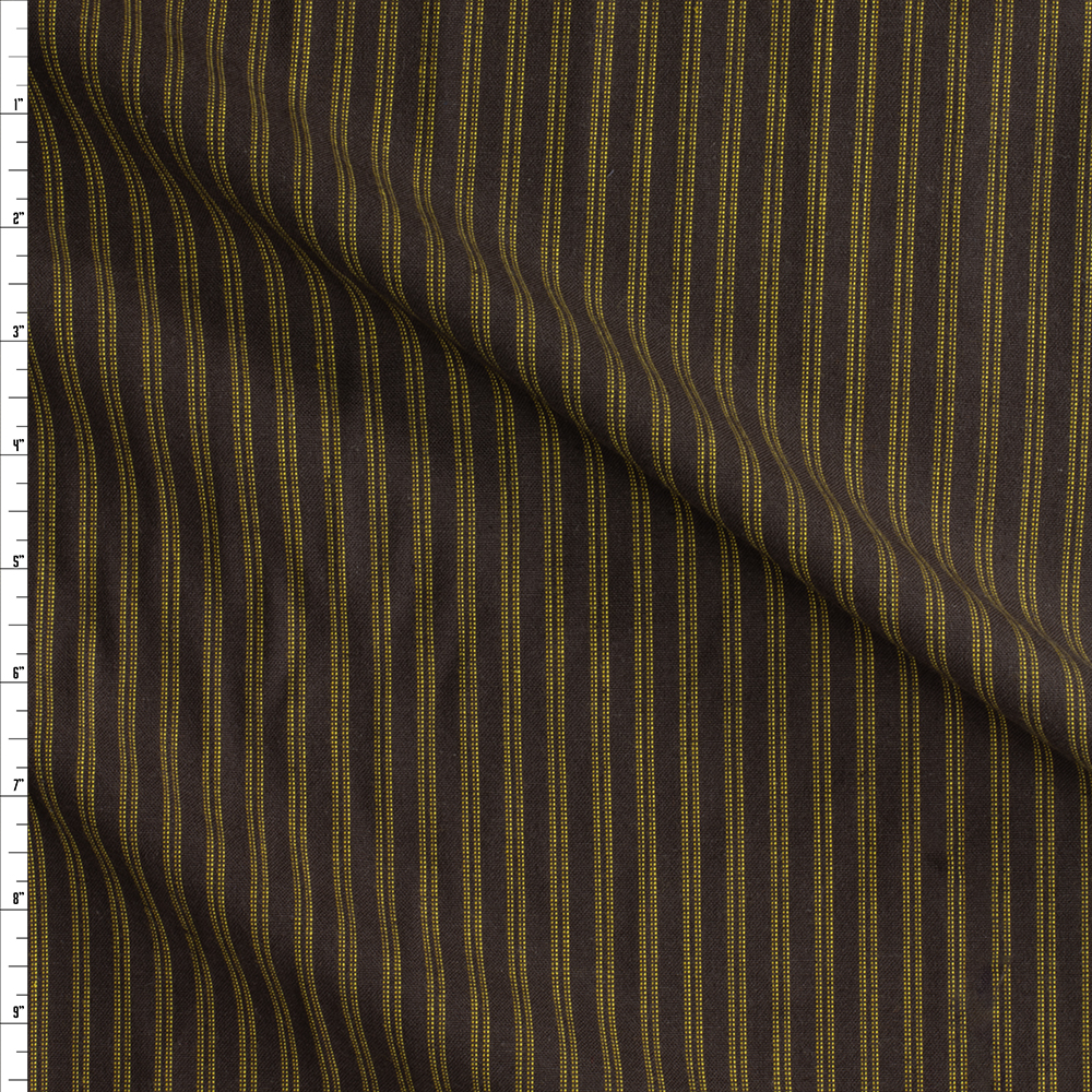 Yellow On Brown Vertical Stripe Yarn Dyed Cotton From Marcus Fabrics #29602 Fabric By The Yard