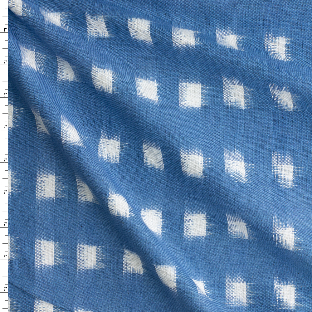 Sea Blue And White Squares Dakota Cotton Ikat #29618 Fabric By The Yard