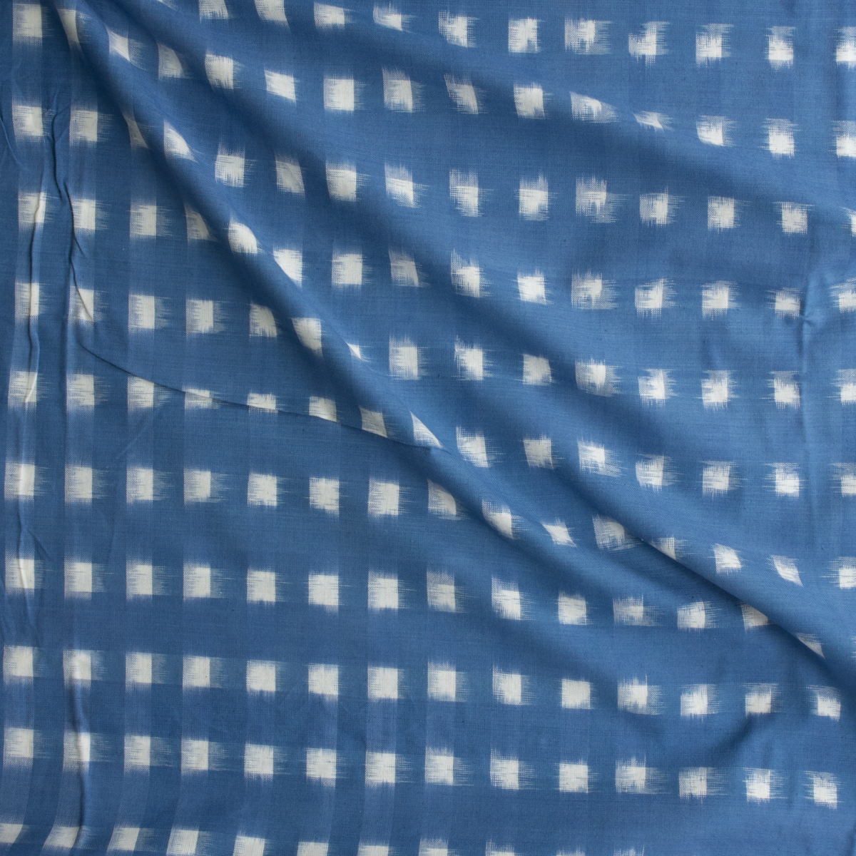Sea Blue And White Squares Dakota Cotton Ikat #29618 Fabric By The Yard - Wide shot