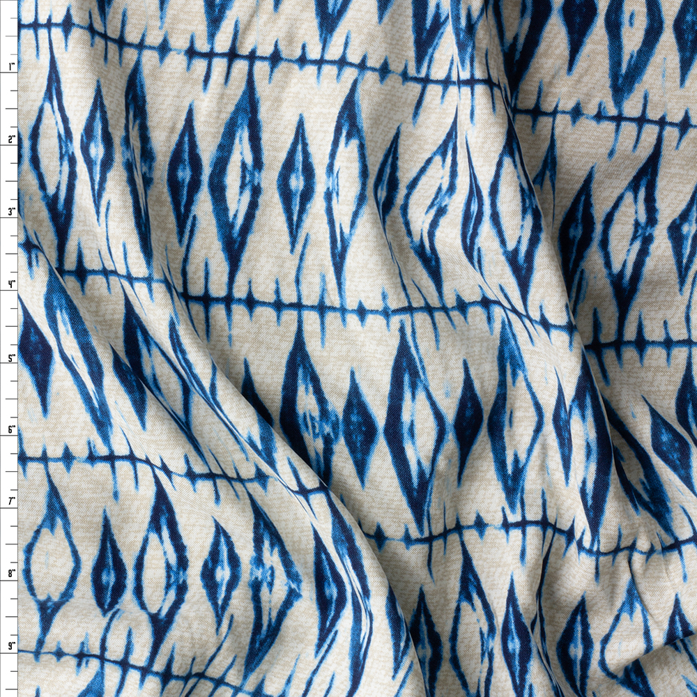 Teal and Tan Grunge Diamonds Rayon Challis #29647 Fabric By The Yard