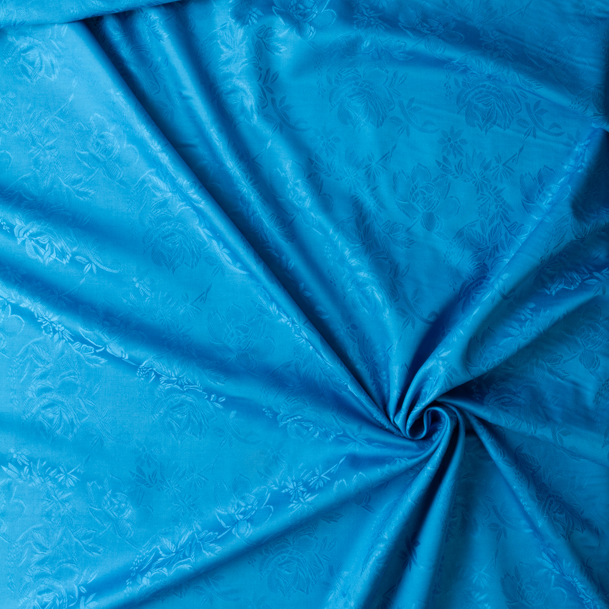 Turquoise Floral Cotton Jaquard #29664 Fabric By The Yard - Wide shot