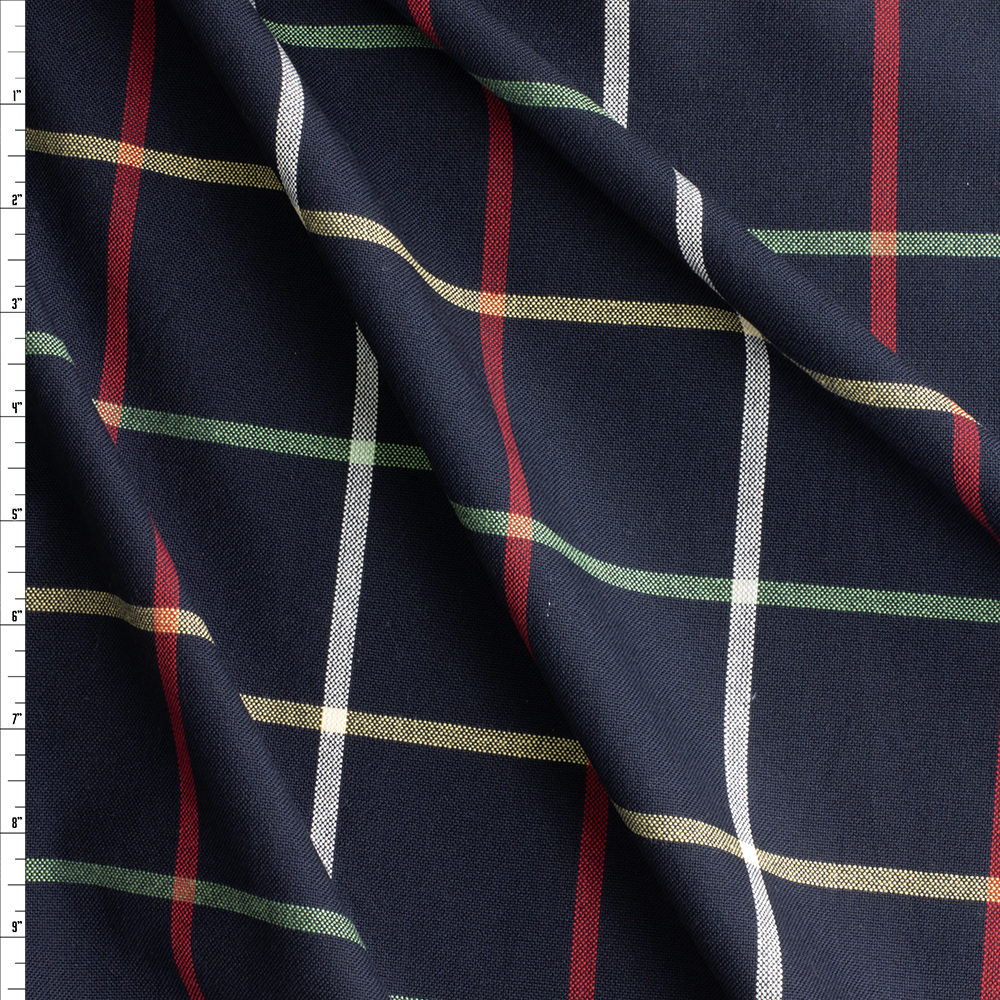 Navy, Red, Green, Yellow, and White Designer Cotton Oxford #29684 Fabric By The Yard