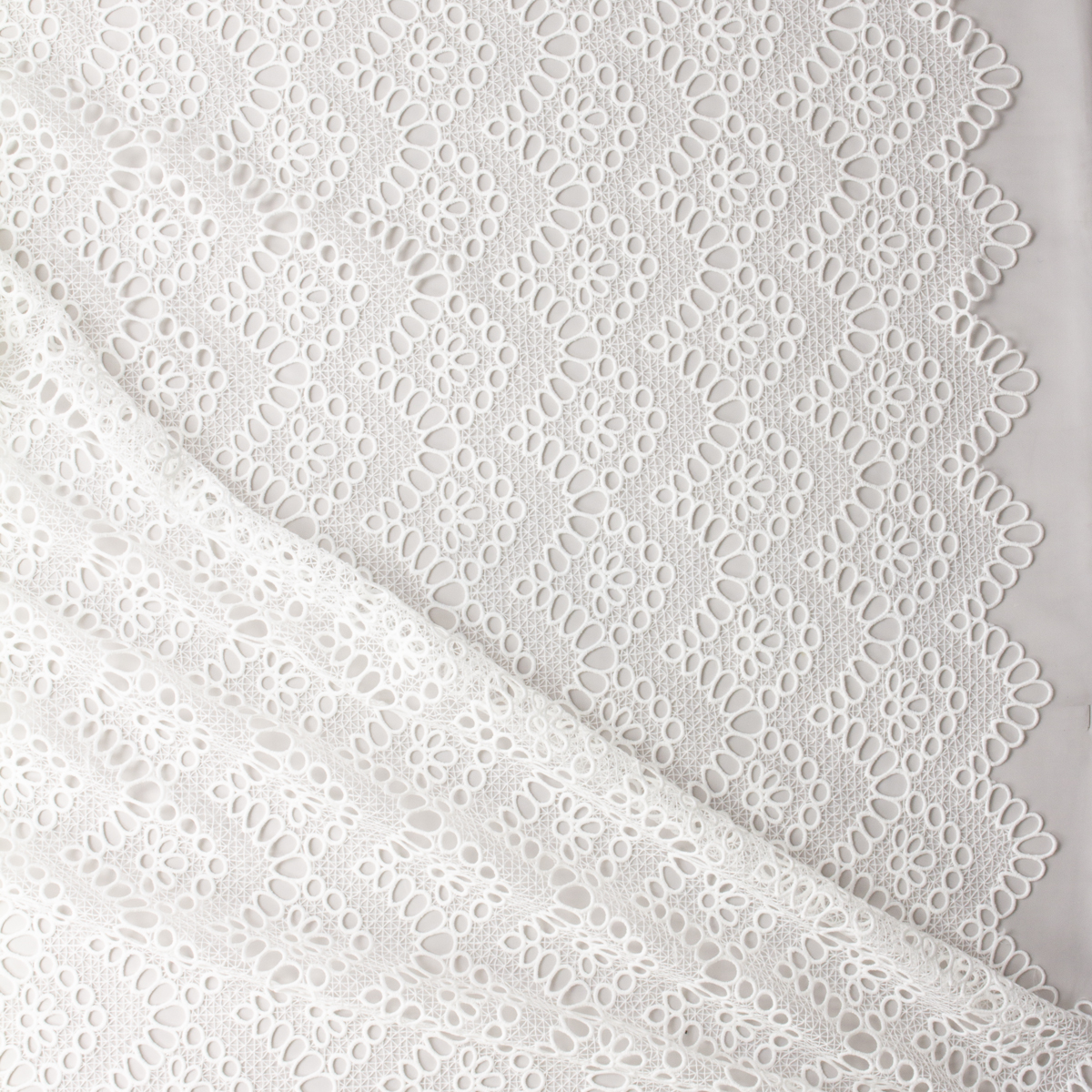 Warm White Designer Circular Scallop Lace #29691 Fabric By The Yard - Wide shot