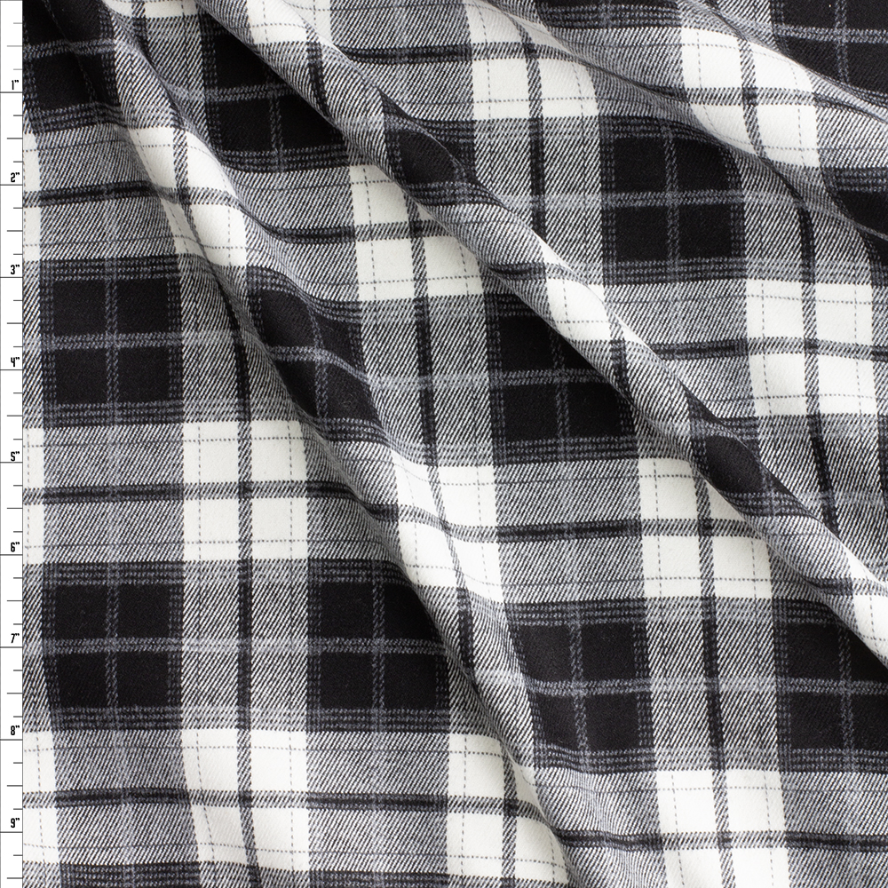 Black and White Plaid Designer Cotton Flannel #29696 Fabric By The Yard