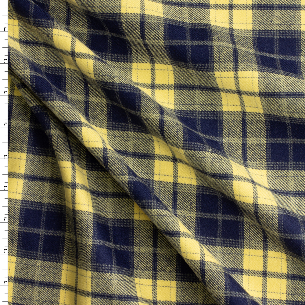 Navy and Yellow Plaid Designer Cotton Flannel #29697 Fabric By The Yard