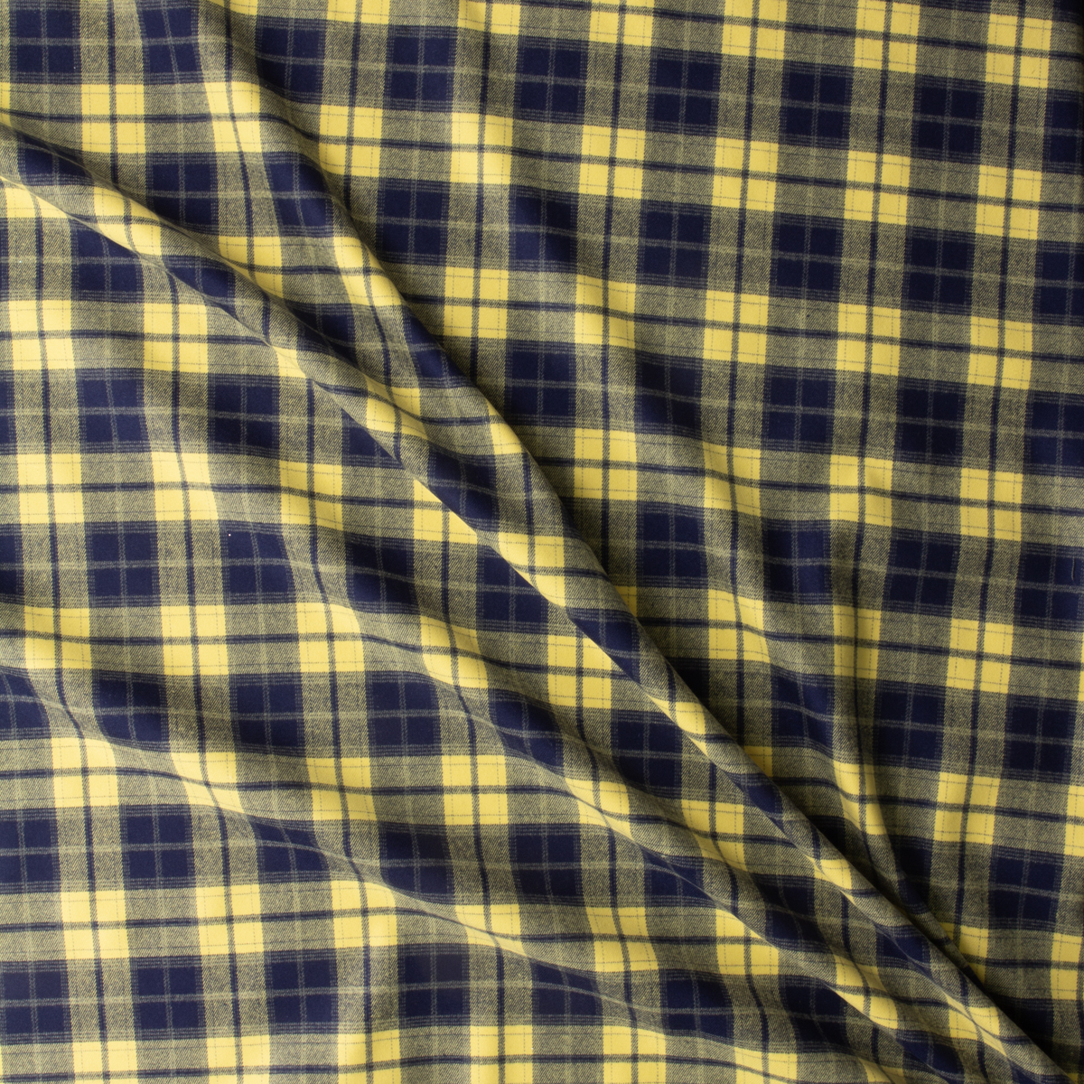 Navy and Yellow Plaid Designer Cotton Flannel #29697 Fabric By The Yard - Wide shot
