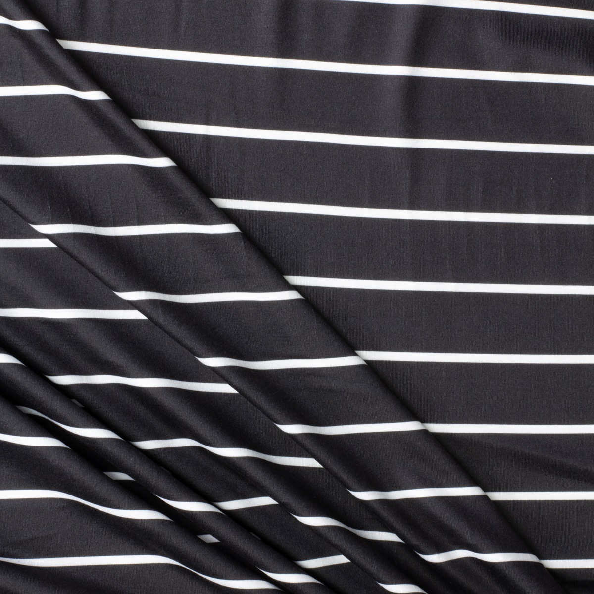 White on Black Horizontal Stripe Double Brushed Poly/Spandex #29909 Fabric By The Yard