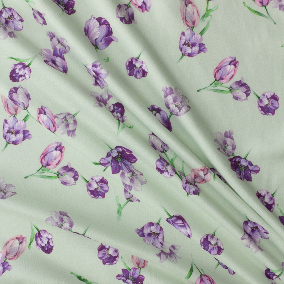 Lavender and Pink Floral on Mint Double Brushed Poly/Spandex #29918 Fabric By The Yard