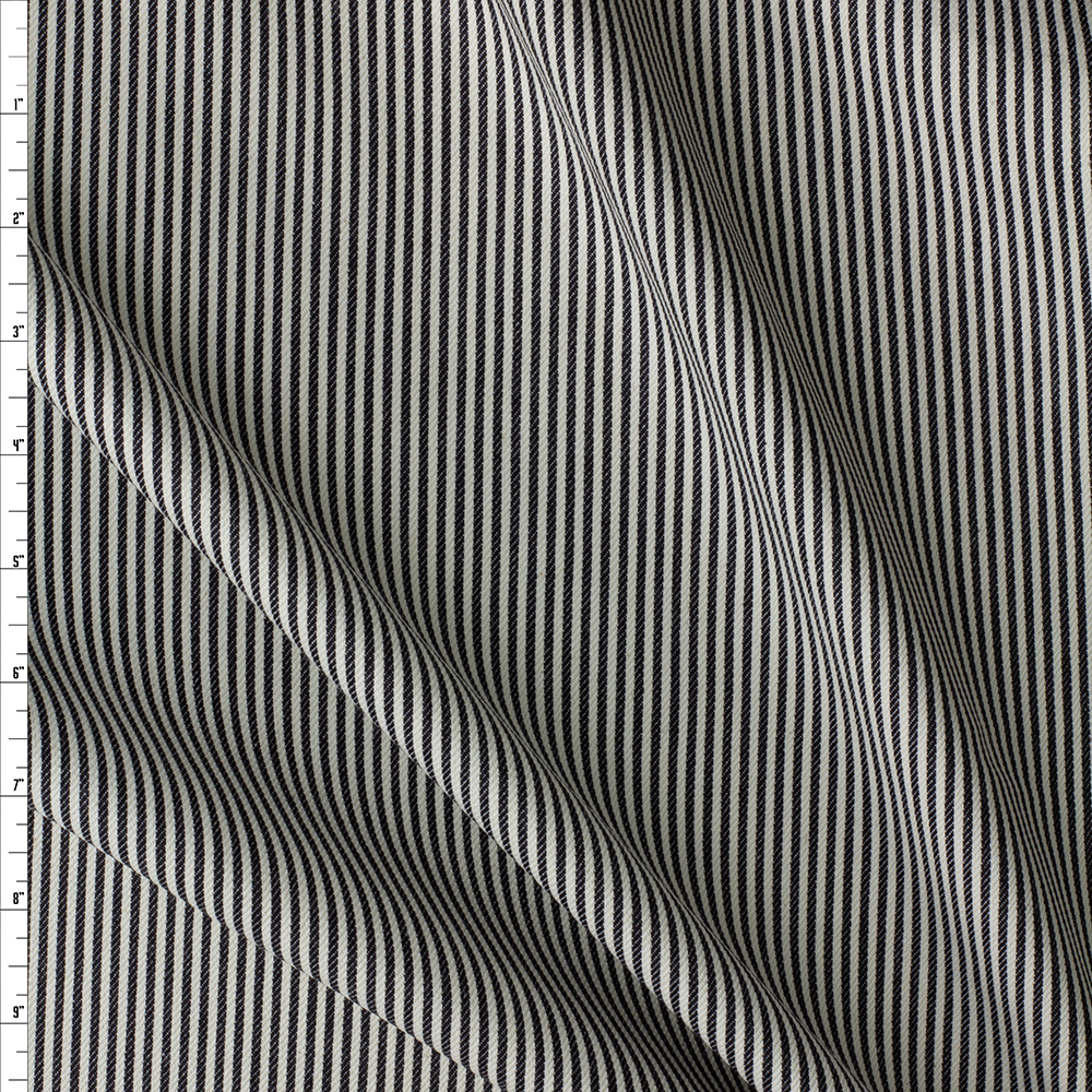 Black and Ivory Vertical Mini Stripe Denim #29931 Fabric By The Yard
