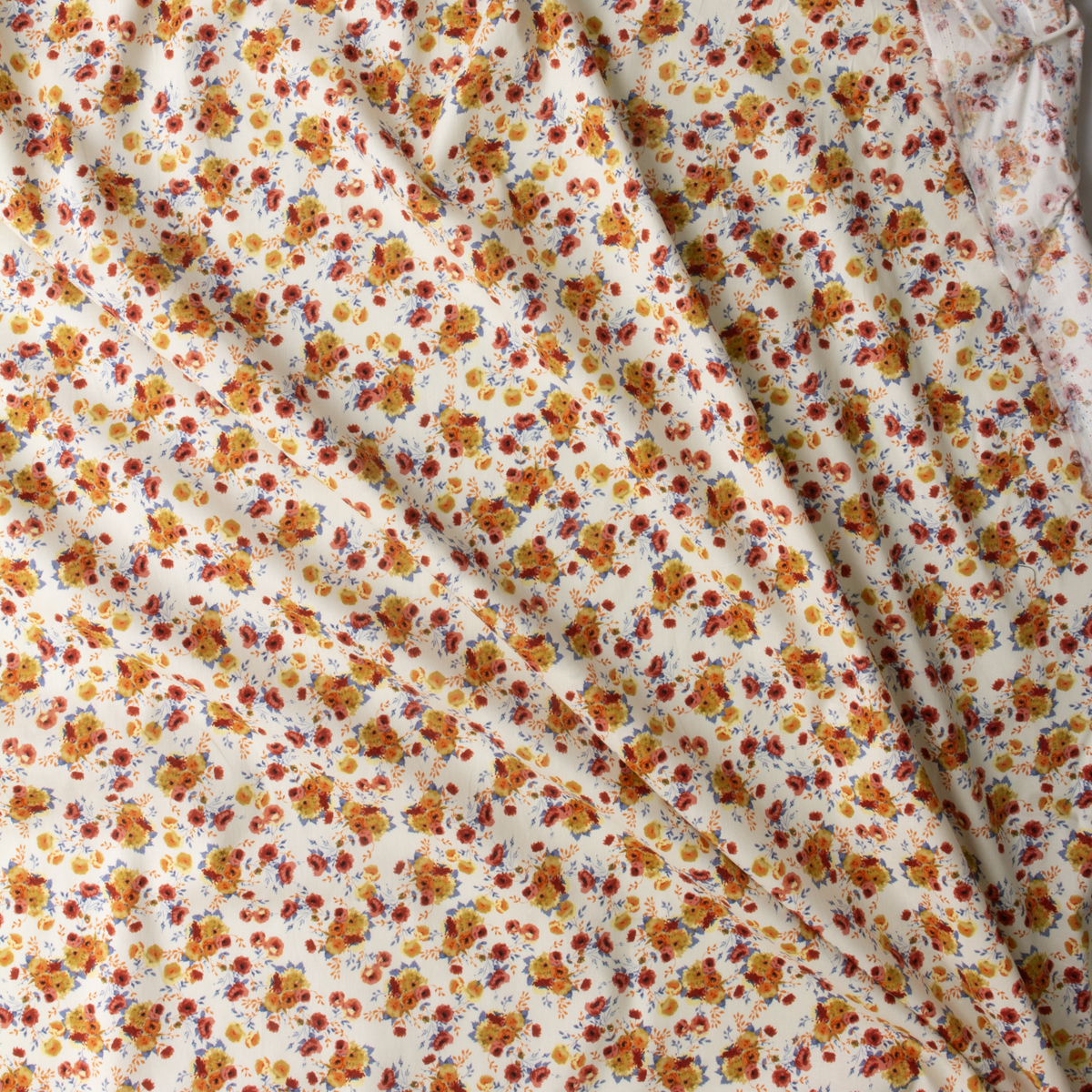 Rust and Tan Floral on Offwhite Stretch Cotton Poplin #29975 Fabric By The Yard - Wide shot