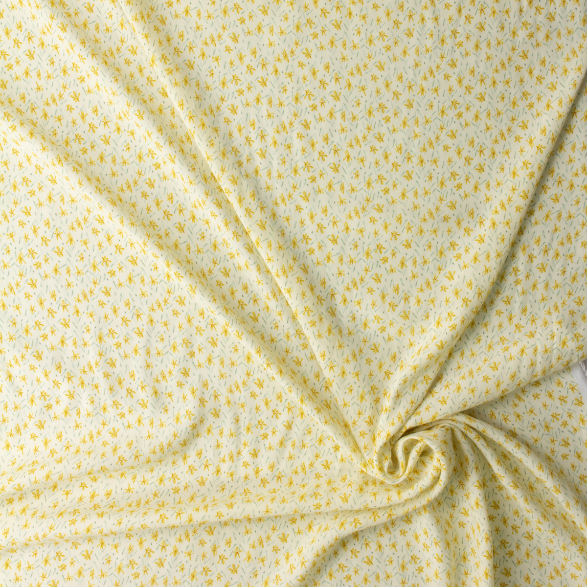 Yellow Mini Floral on Ivory Rayon Crepe De Chine #29981 Fabric By The Yard - Wide shot