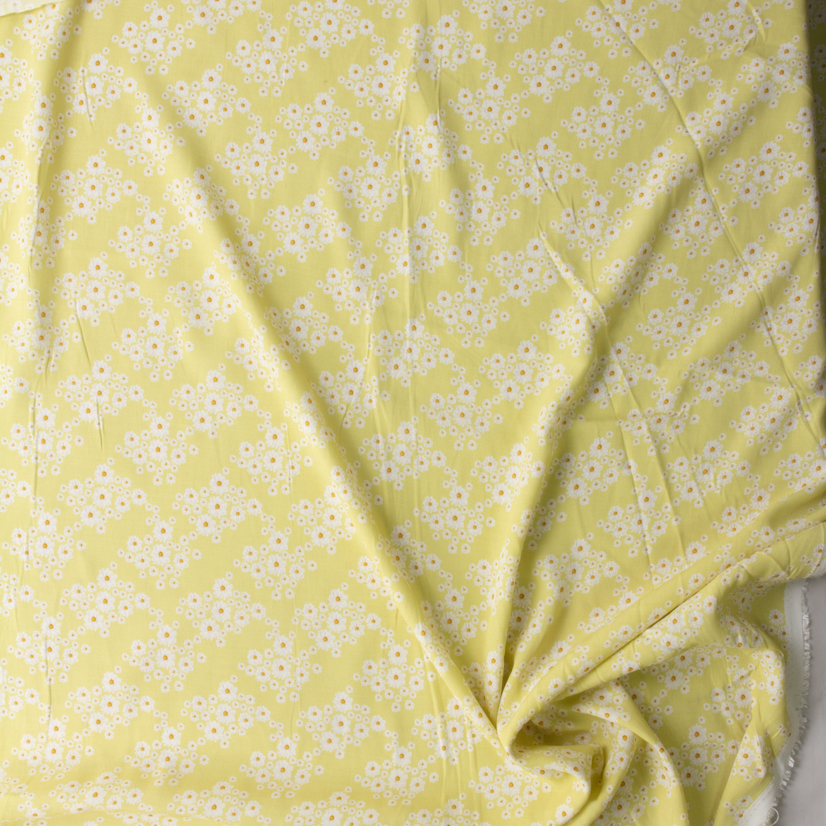 Daisy Dot Cluster Floral on Yellow Rayon Crepe De Chine #29986 Fabric By The Yard - Wide shot