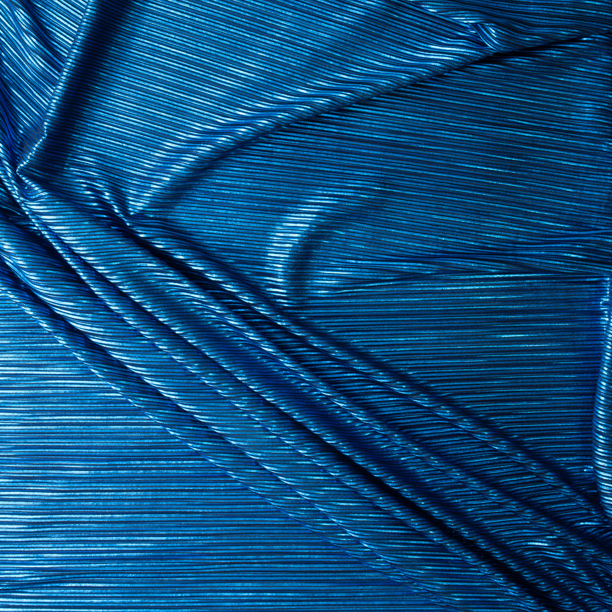 Metallic Turquoise Accordion Poly Knit #30009 Fabric By The Yard - Wide shot