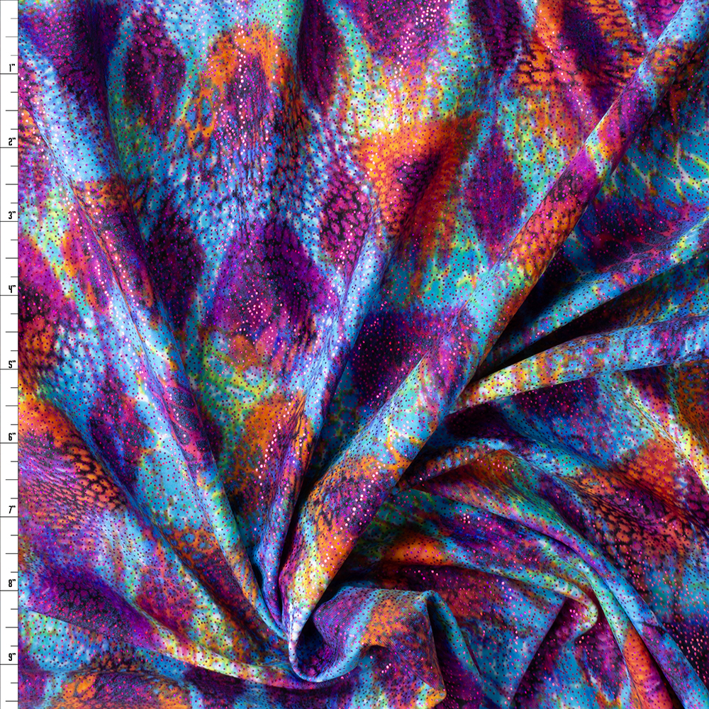 Brightscales Geo Abstract with Metallic Magenta Overlay Nylon/Spandex #30011 Fabric By The Yard
