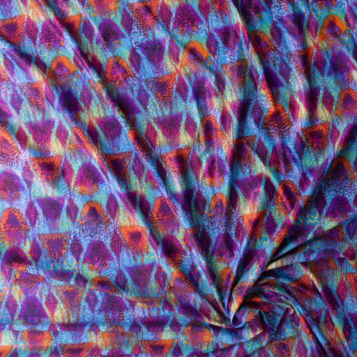 Brightscales Geo Abstract with Metallic Magenta Overlay Nylon/Spandex #30011 Fabric By The Yard - Wide shot