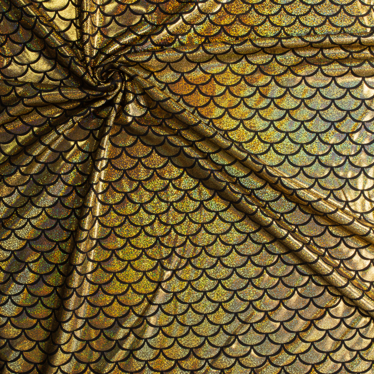 Holo Gold Scales on Black  Nylon/Spandex #30015 Fabric By The Yard - Wide shot