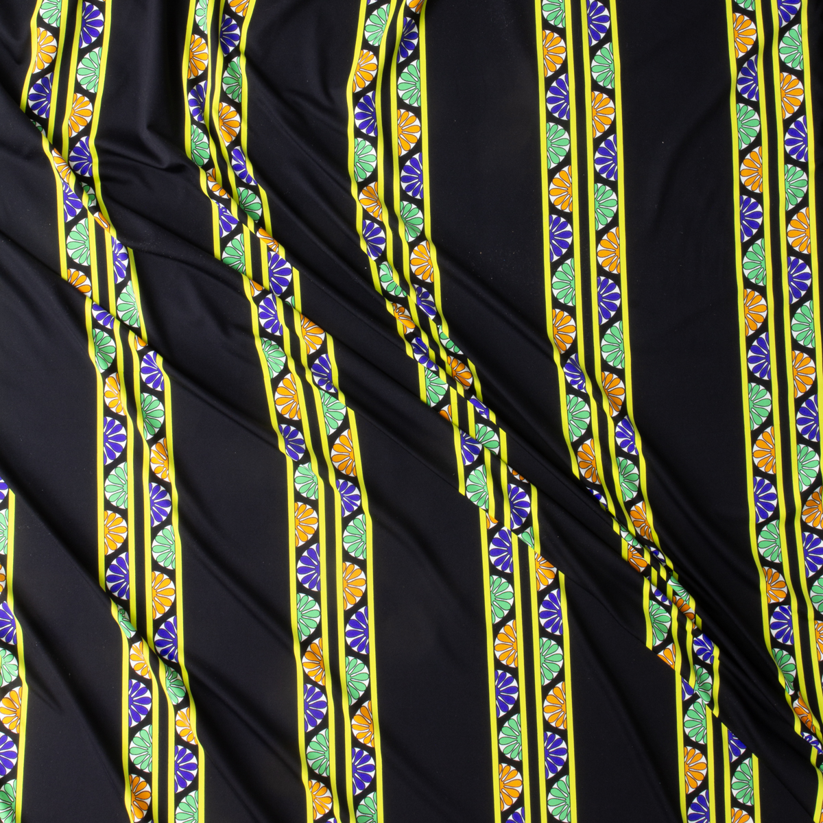 Neon and Black Vertical Fan Stripe Nylon/Spandex #30024 Fabric By The Yard - Wide shot