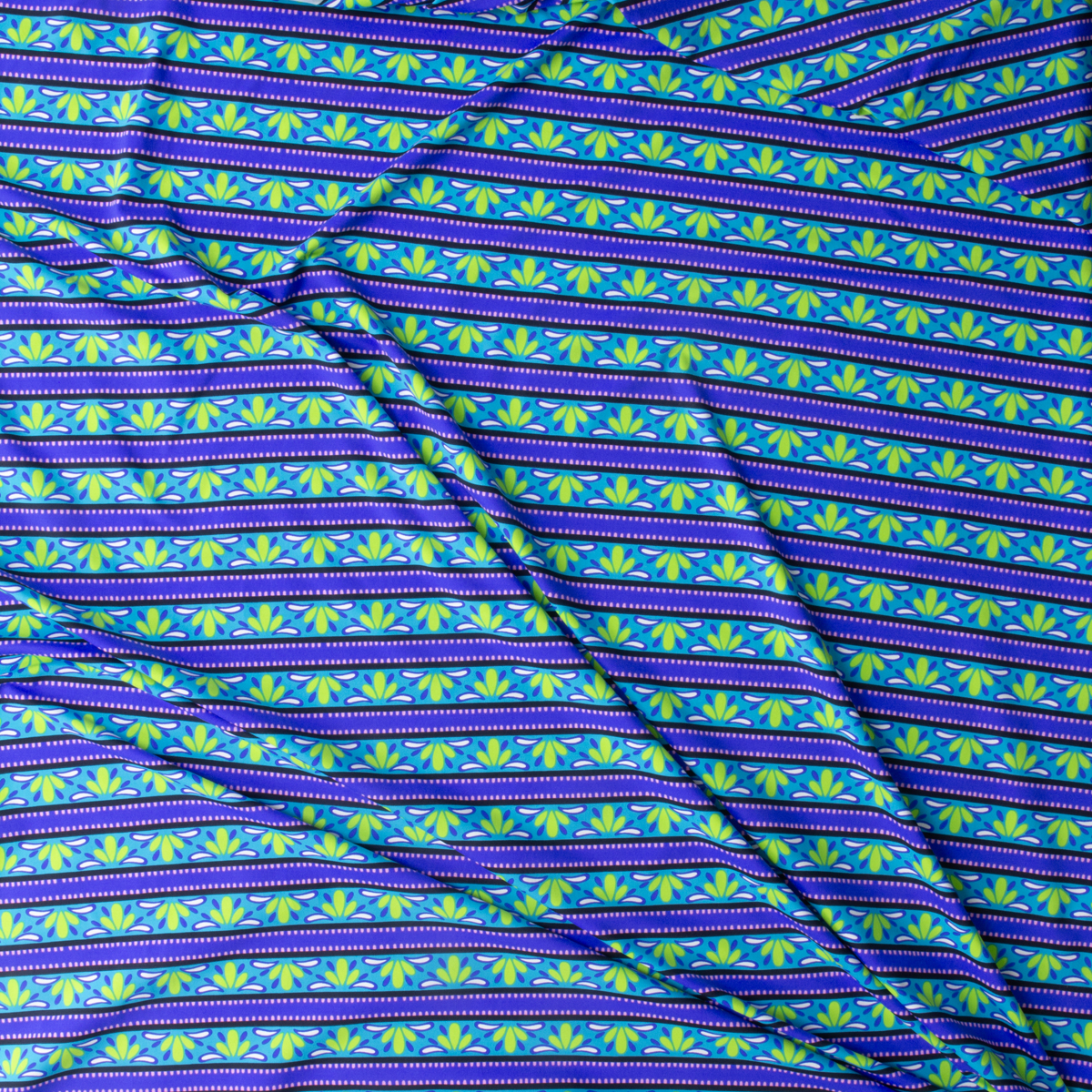 Neon Green, Purple, and Black Horizontal Stripe Nylon/Spandex #30025 Fabric By The Yard - Wide shot