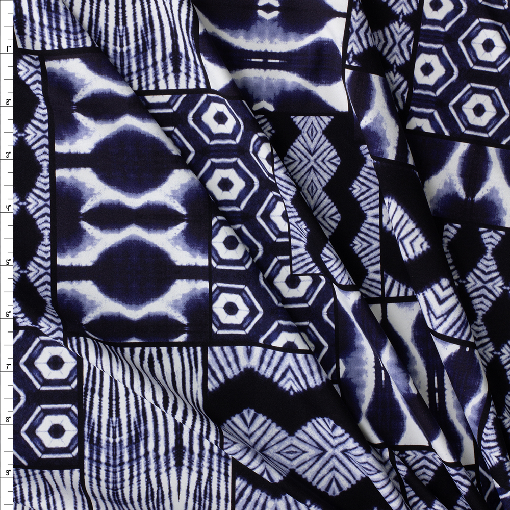 Navy Tribal Geo Patchwork Nylon/Spandex #30026 Fabric By The Yard