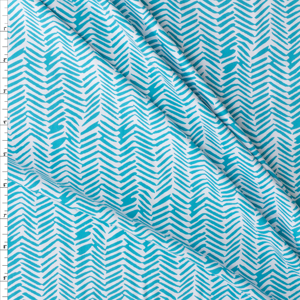 Aqua on White Hashmark Houndstooth Nylon/Spandex #30027 Fabric By The Yard