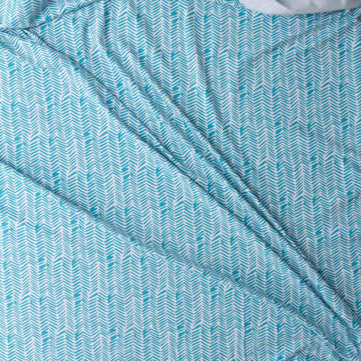 Aqua on White Hashmark Houndstooth Nylon/Spandex #30027 Fabric By The Yard - Wide shot