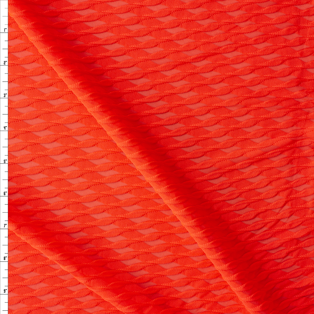 Neon Orange Cris Cross Textured Poly Knit #30053 Fabric By The Yard