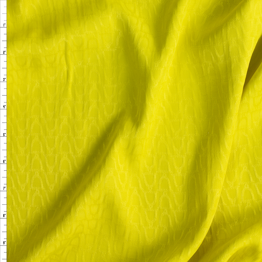 Bright Yellow Wavy Geometric NYC Designer Cupro Jaquard #30099 Fabric By The Yard