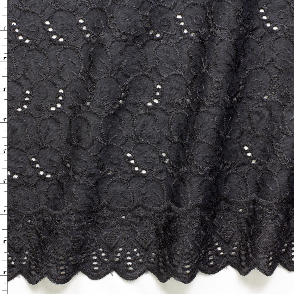 Black Layered Petals NYC Designer Cotton Eyelet #30105 Fabric By The Yard