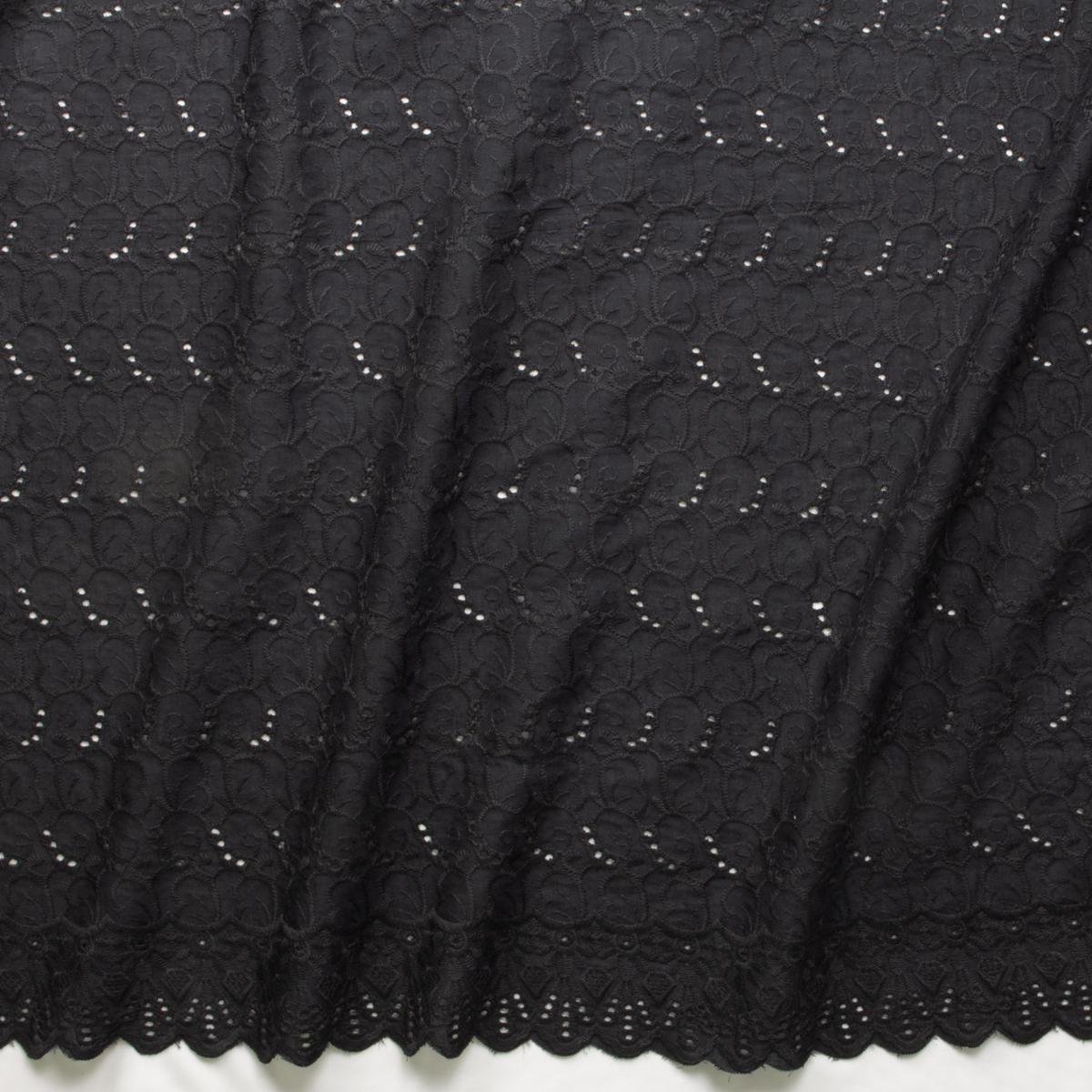 Black Layered Petals NYC Designer Cotton Eyelet #30105 Fabric By The Yard - Wide shot