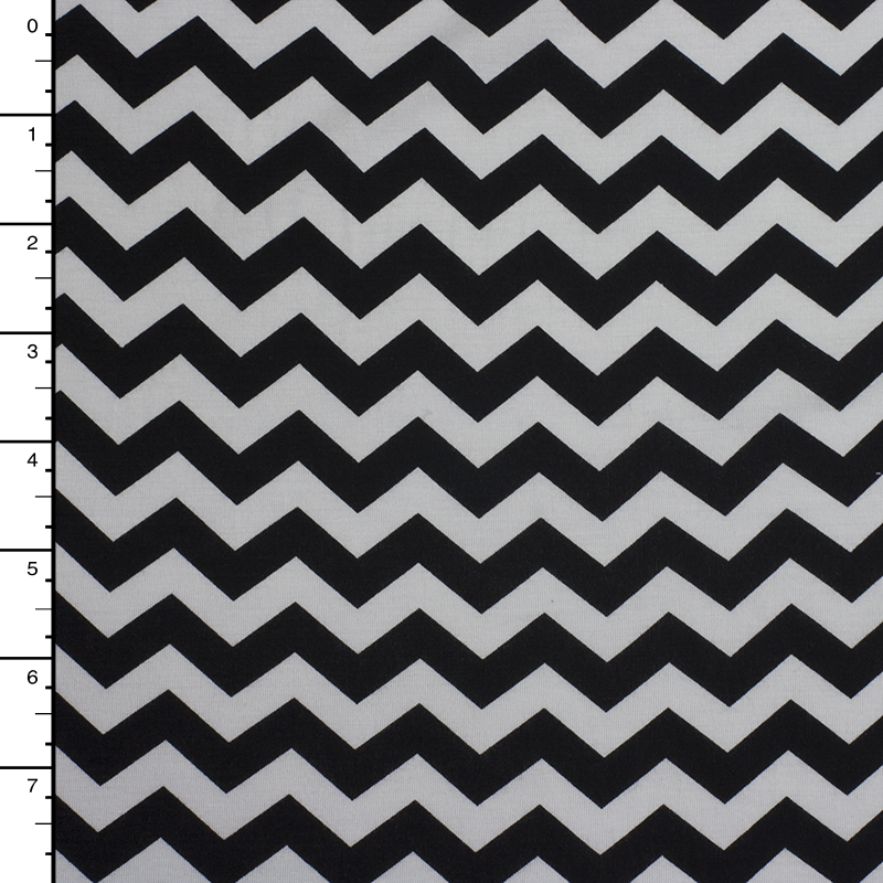 Black and White Chevron 4-Way Stretch Jersey Knit