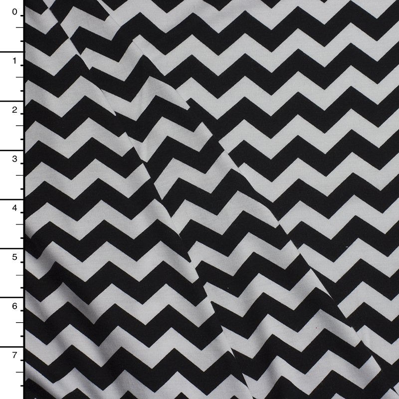 Black and White Chevron 4-Way Stretch Jersey Knit