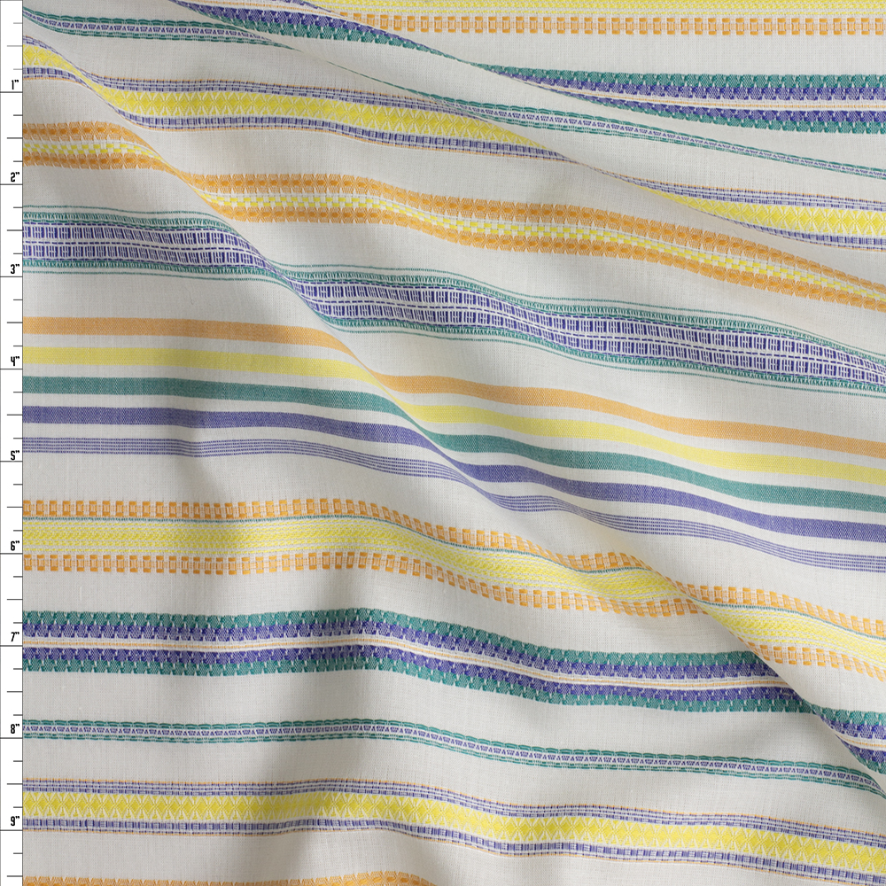 Multi Embroidered Horizontal Stripe Cotton Lawn #30146 Fabric By The Yard