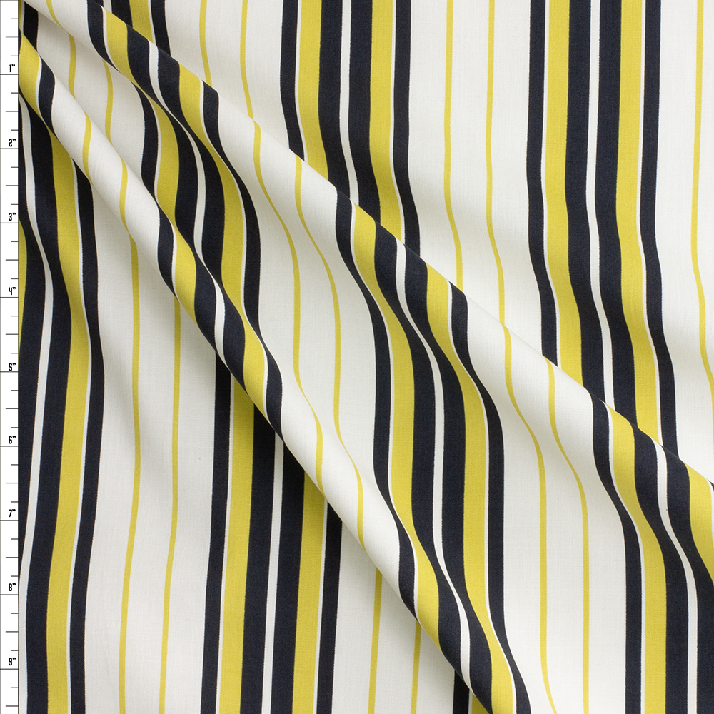 Mustard, Black, and Offwhite Vertical Stripe Stretch Cotton Poplin #30149 Fabric By The Yard