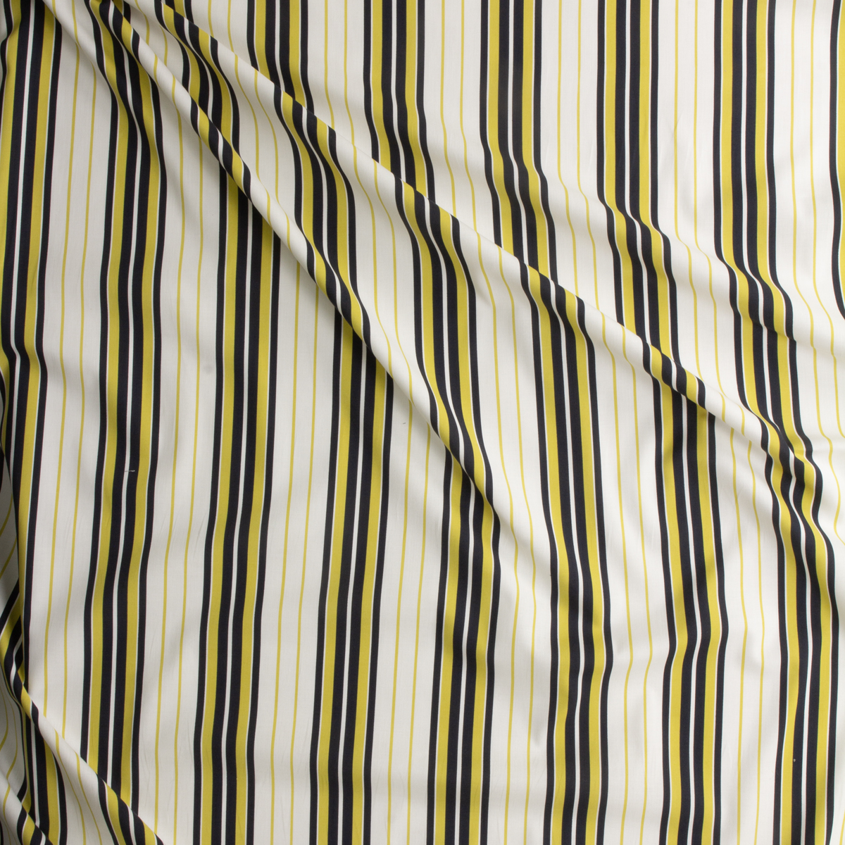 Mustard, Black, and Offwhite Vertical Stripe Stretch Cotton Poplin #30149 Fabric By The Yard - Wide shot