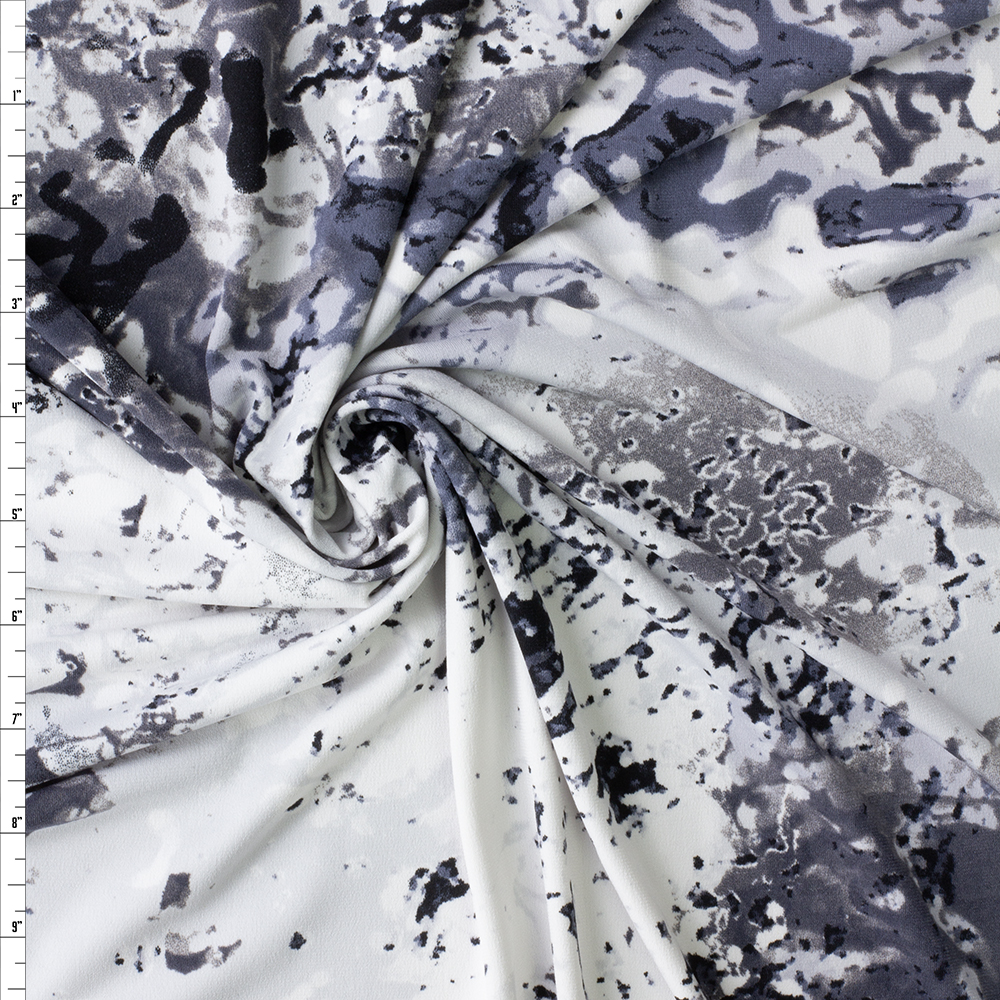 Grey and White Grunge Midweight Stretch ITY Knit #30184 Fabric By The Yard