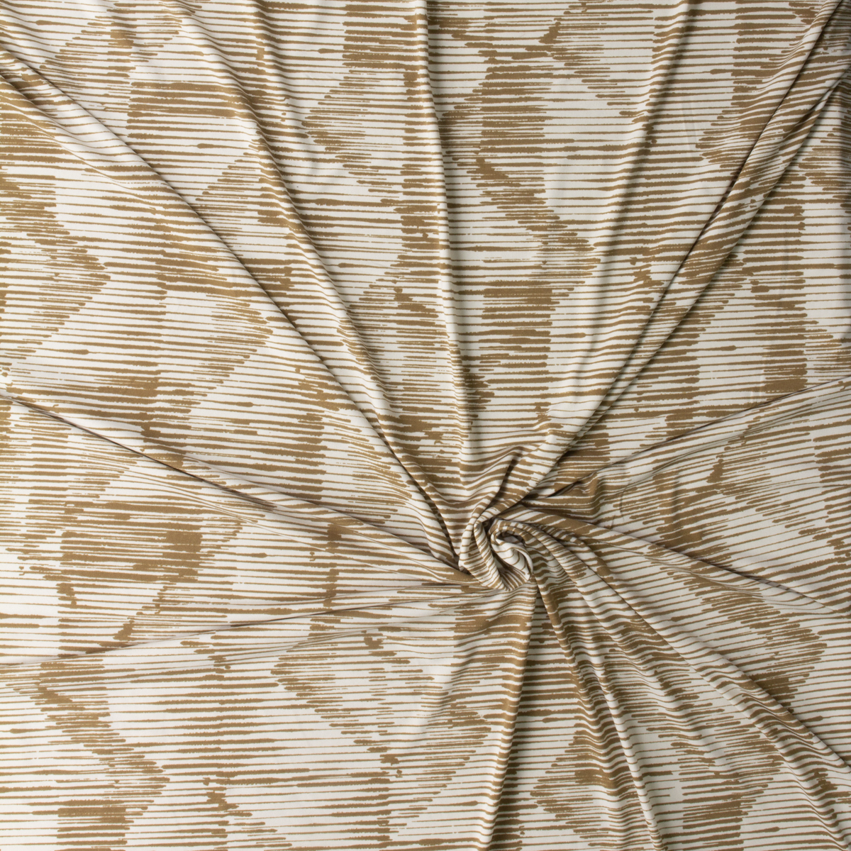 Tan and Ivory Lined Geometric Midweight Stretch ITY Knit #30187 Fabric By The Yard - Wide shot
