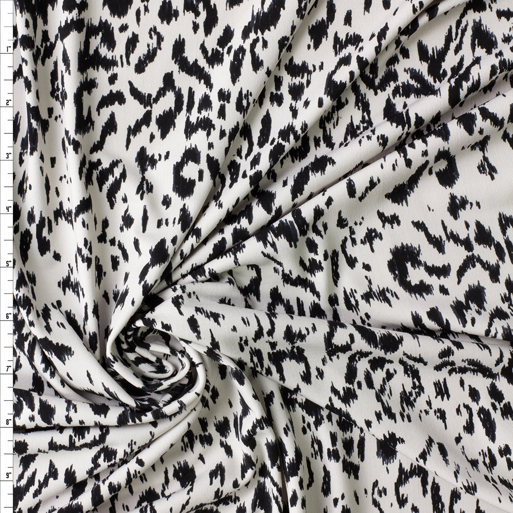 Grunge Black on Offwhite Leopard Midweight Stretch ITY Knit #30189 Fabric By The Yard