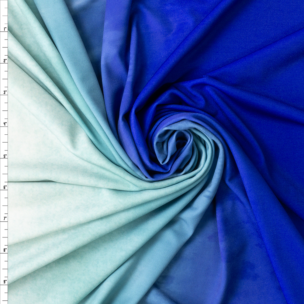 Blue And White Ombre Midweight Stretch ITY Knit #30191 Fabric By The Yard