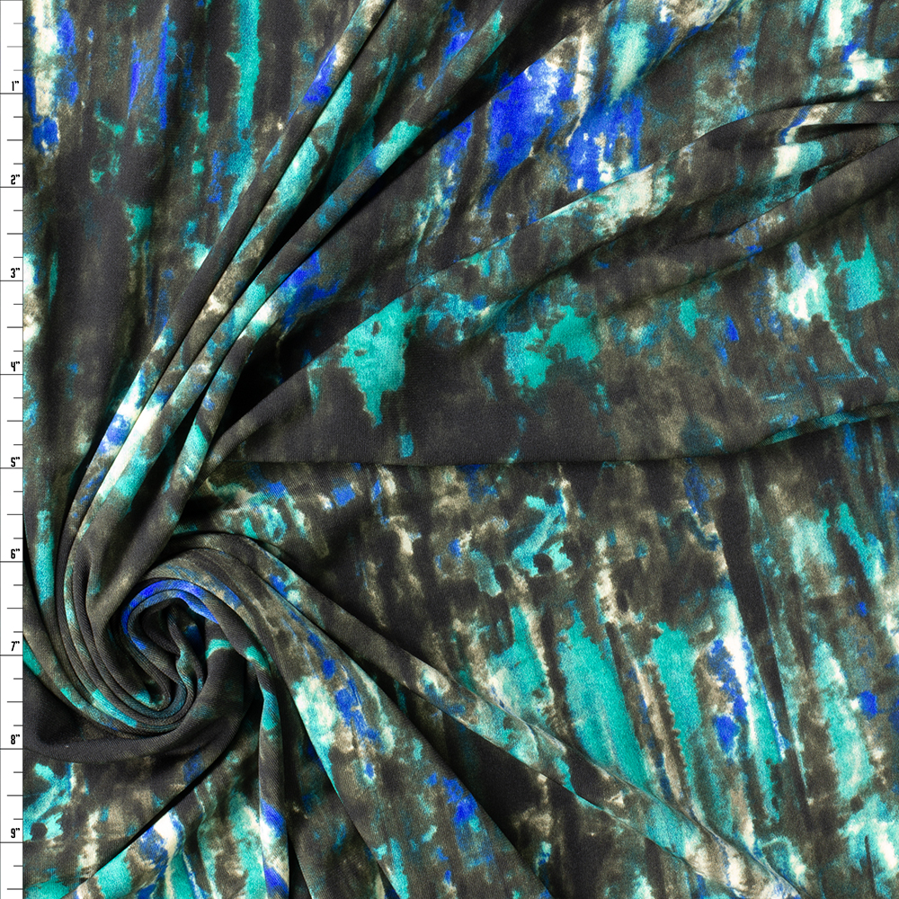 Brown, Blue, and Teal Grunge Midweight Stretch ITY Knit #30196 Fabric By The Yard