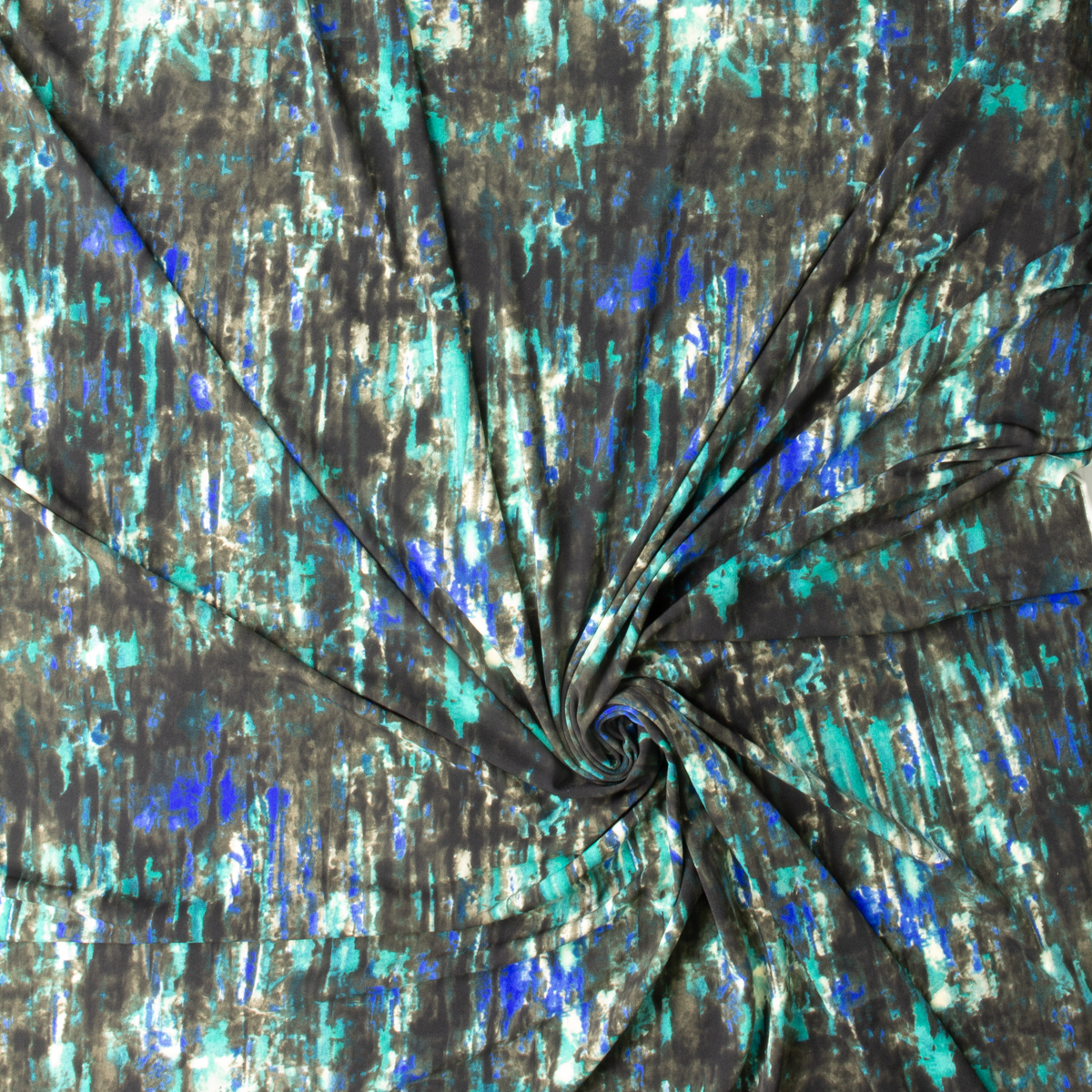 Brown, Blue, and Teal Grunge Midweight Stretch ITY Knit #30196 Fabric By The Yard - Wide shot