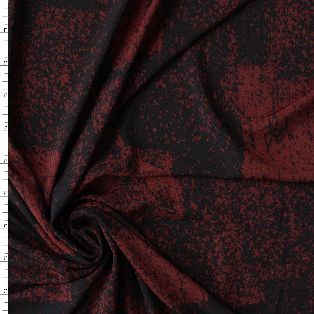 Burgundy and Black Block Grunge Midweight Stretch ITY Knit #30197 Fabric By The Yard