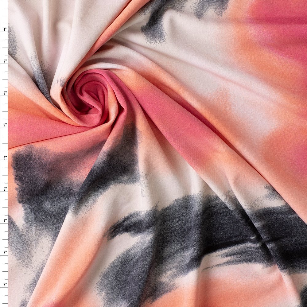 Coral and Charcoal Swirl Midweight Stretch ITY Knit #30199 Fabric By The Yard