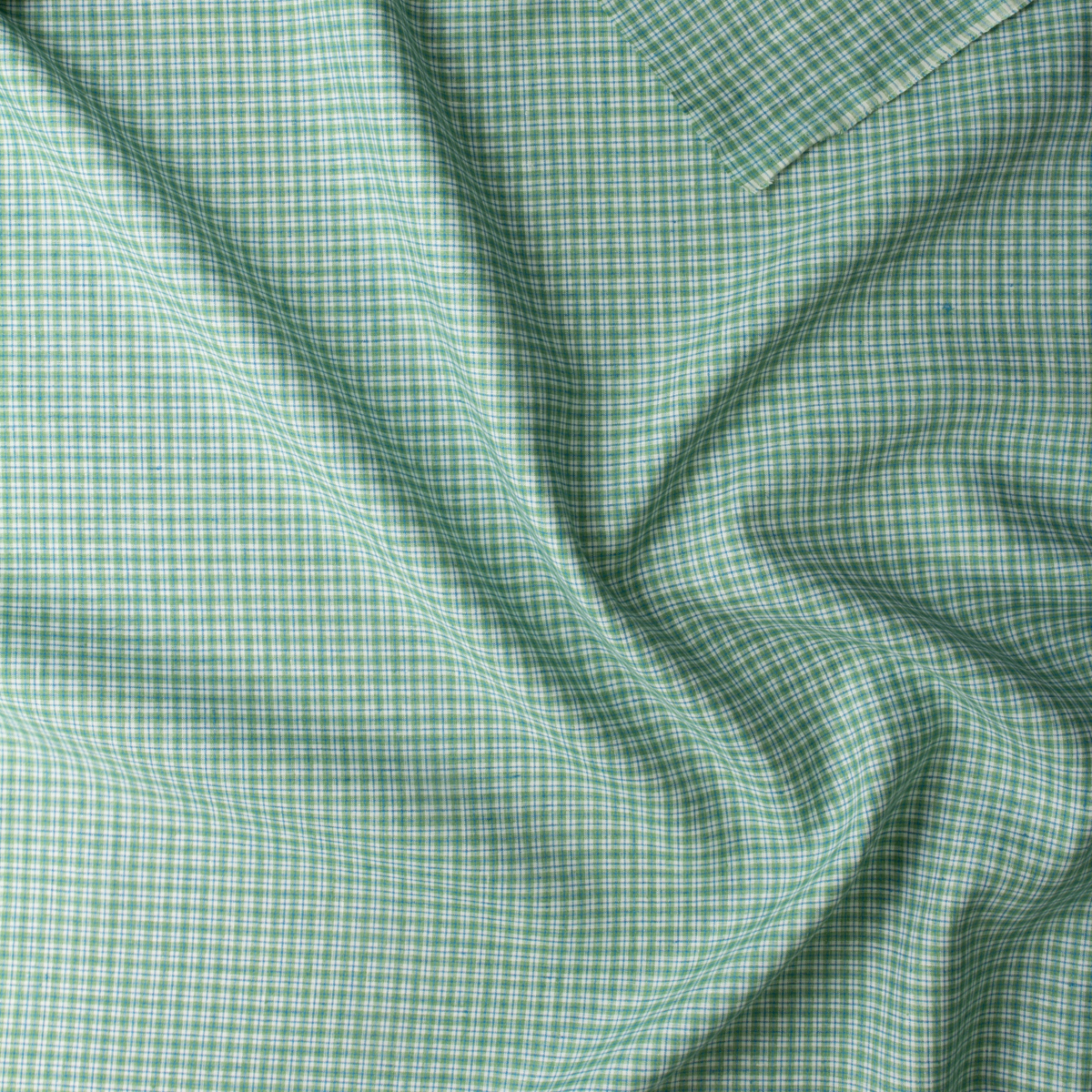 Green, White, and Teal Plaid Linen #30282 Fabric By The Yard - Wide shot