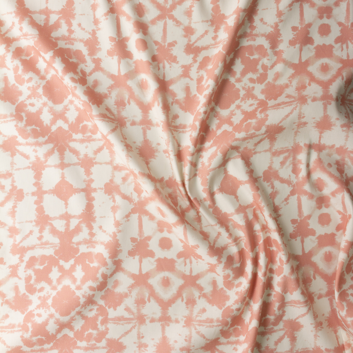 Peach and Offwhite Geometric Tie Dye Marabella Stretch Linen #30292 Fabric By The Yard - Wide shot