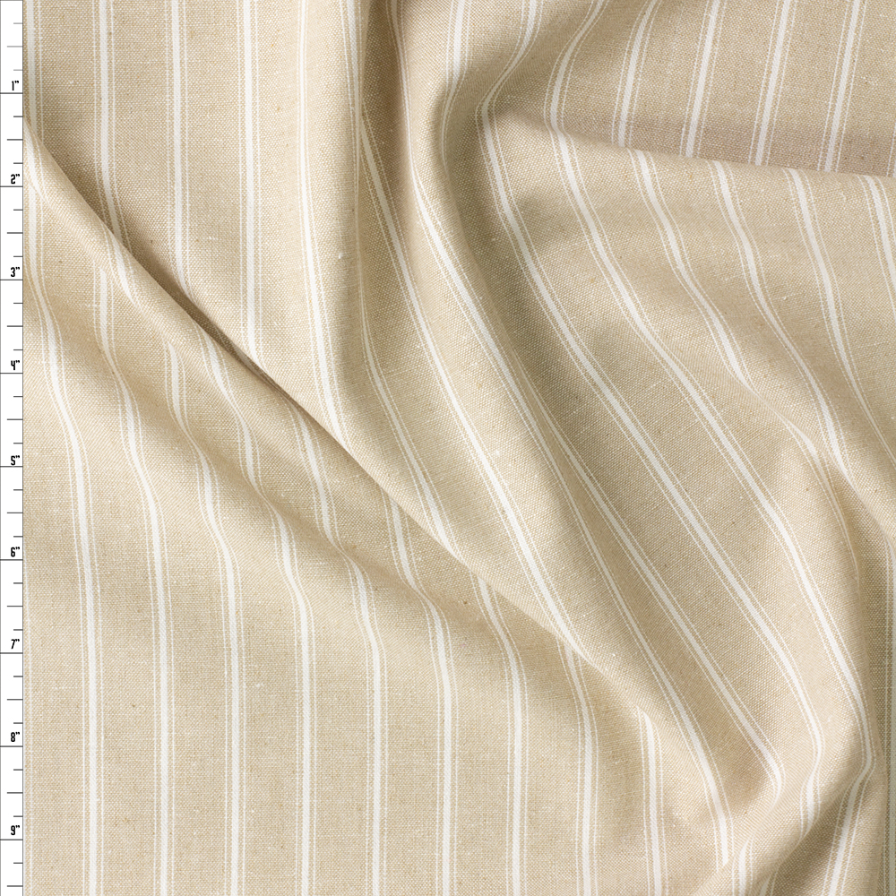 White on Tan Vertical Stripe Chambray #30302 Fabric By The Yard