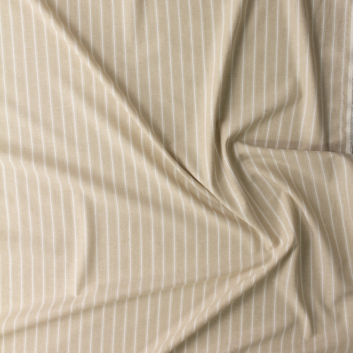 White on Tan Vertical Stripe Chambray #30302 Fabric By The Yard - Wide shot
