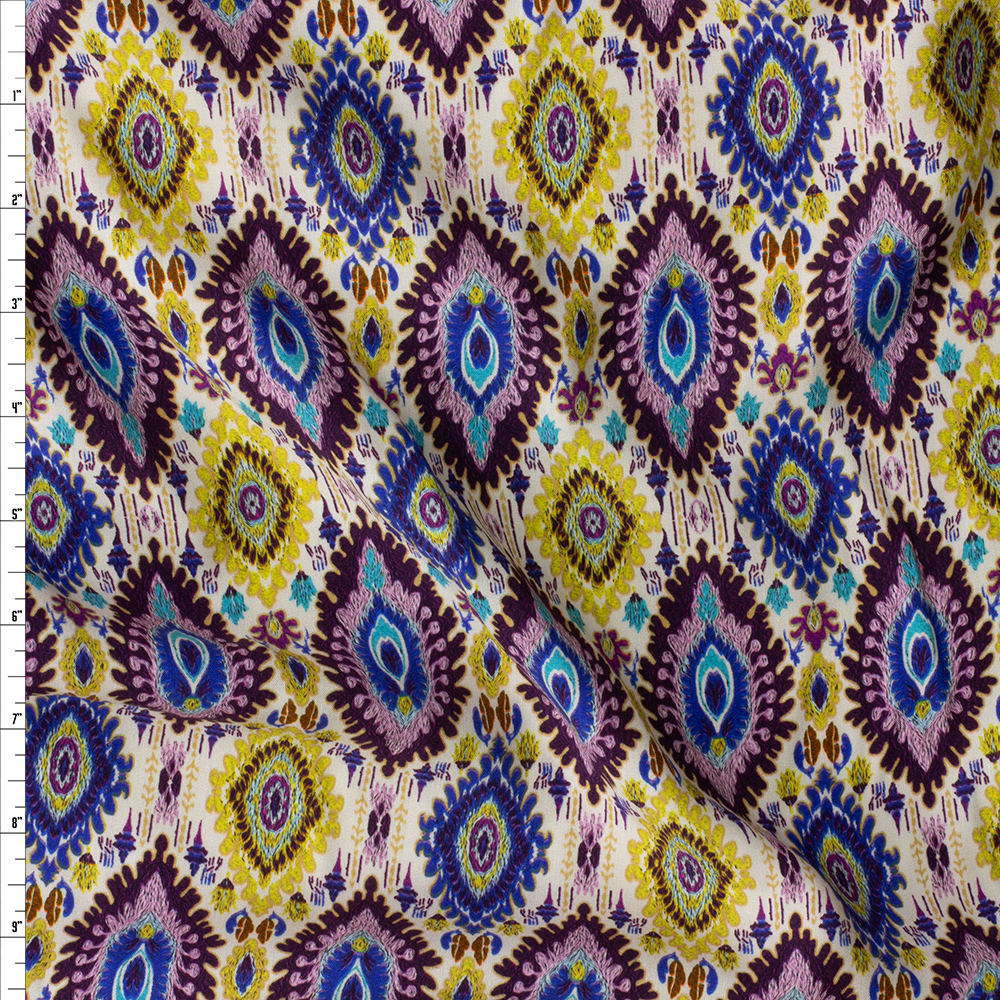Vintner Coast Festival Diamond Ikat Rayon Challis #30330 Fabric By The Yard