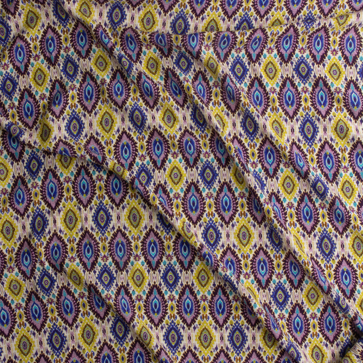 Vintner Coast Festival Diamond Ikat Rayon Challis #30330 Fabric By The Yard - Wide shot